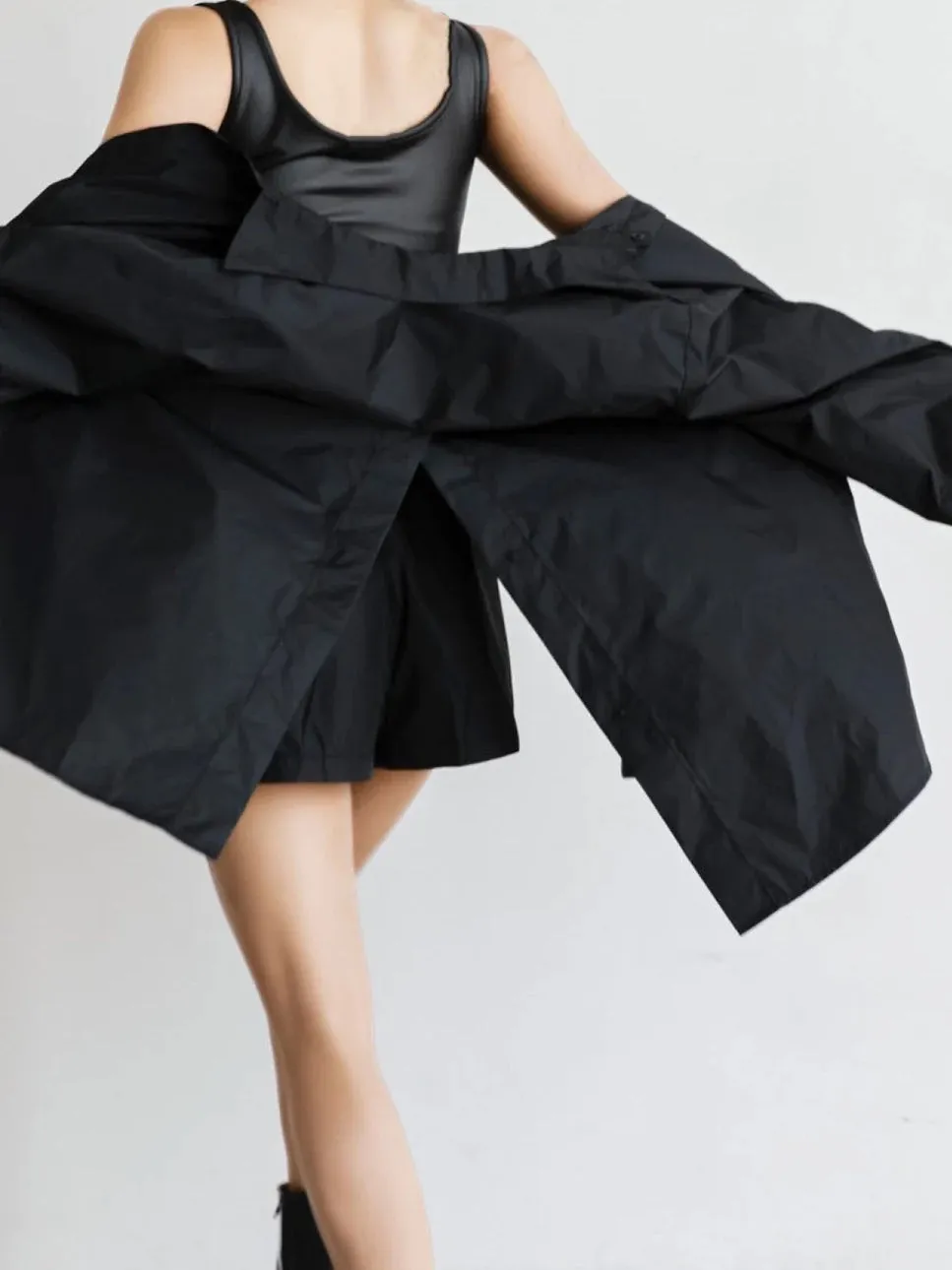 Black Button Slit Shirt and Shorts Set