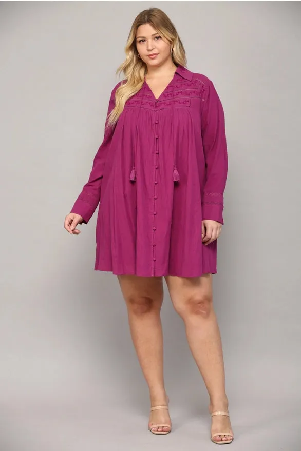Brittany Button Front Tunic Dress - Plus Size