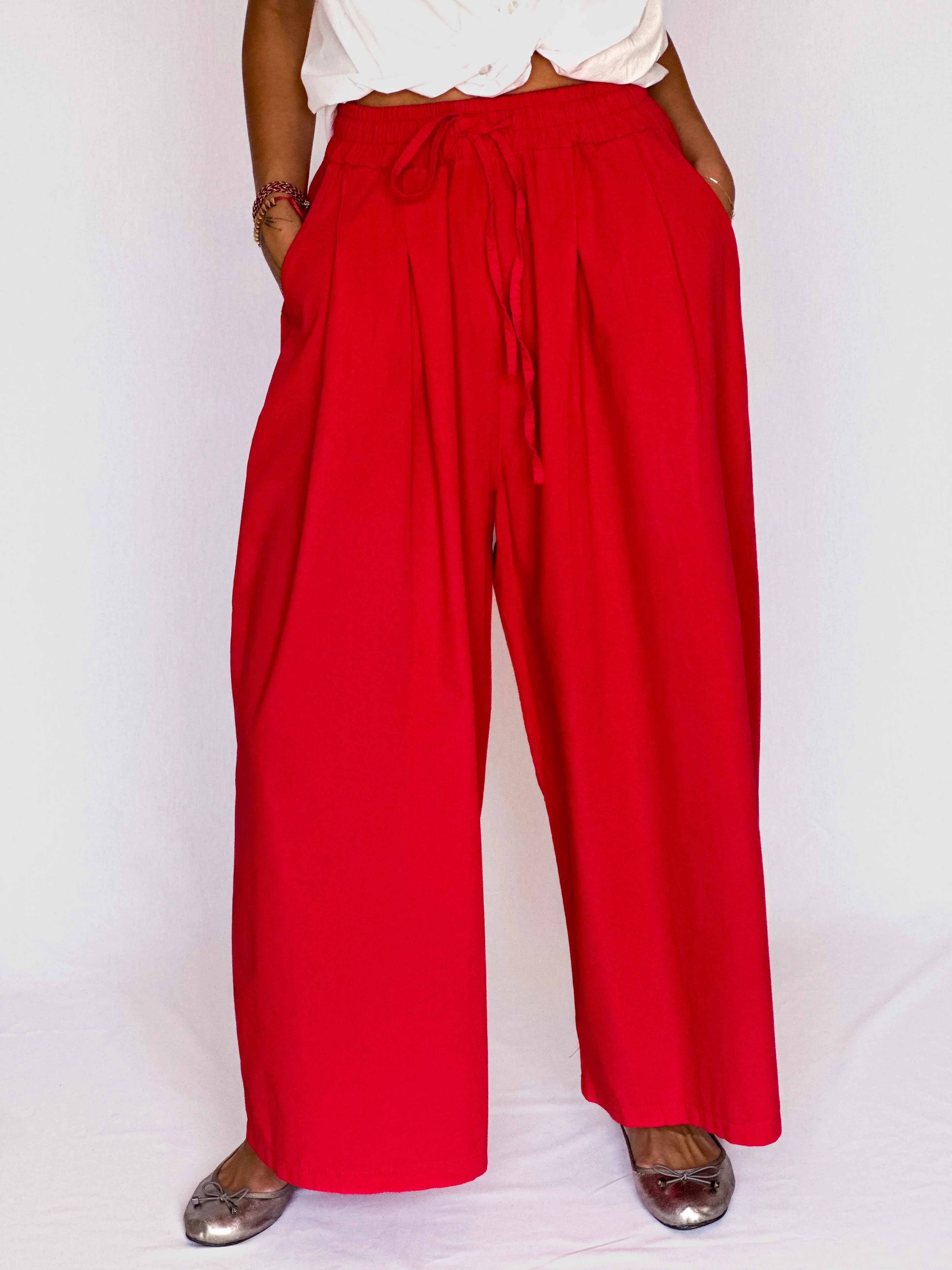 Drawstring Wide Leg Trousers