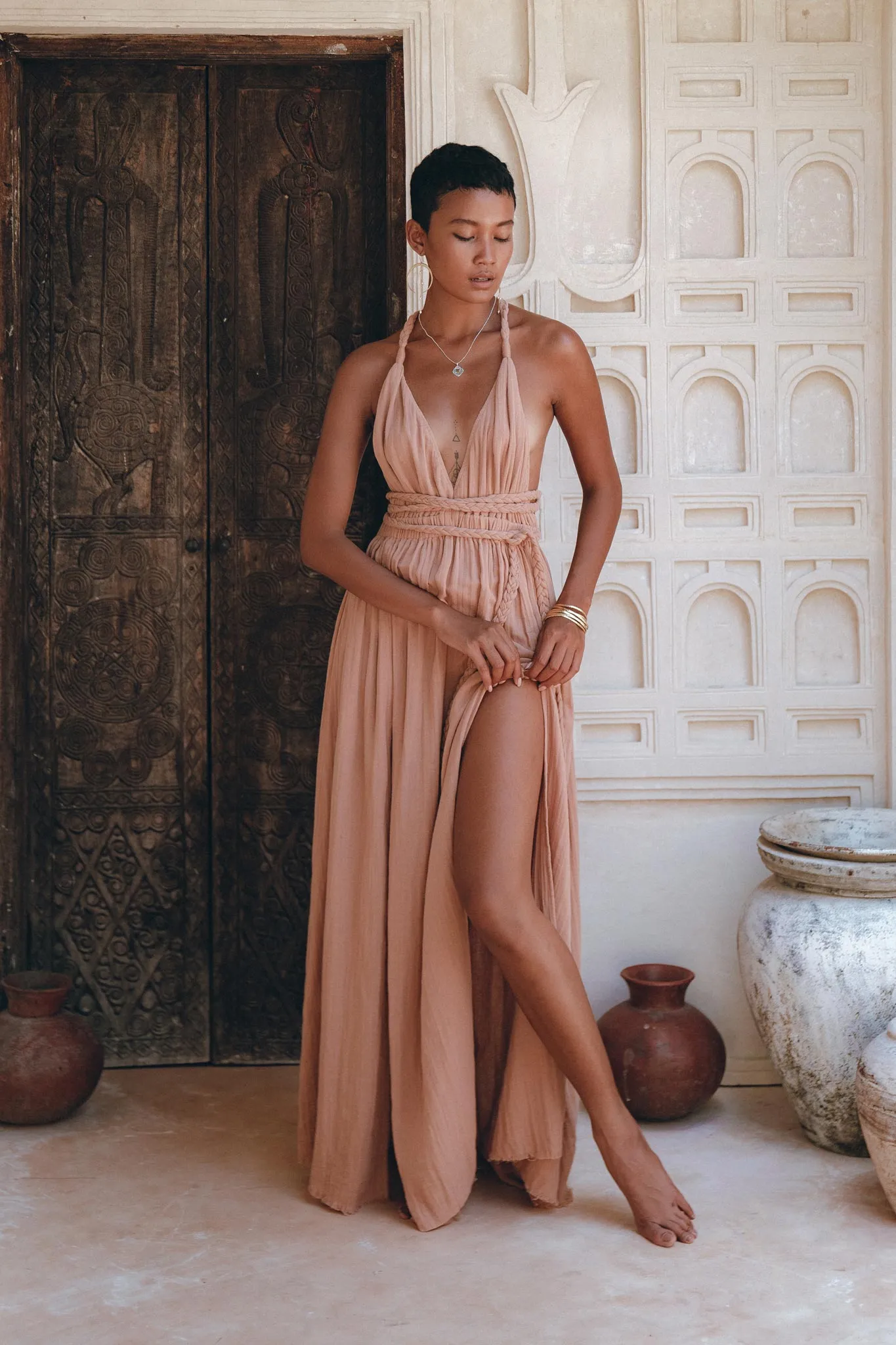 Dusty Pink Greek Goddess Dress • Grecian Dress • Boho Bridesmaid Dress