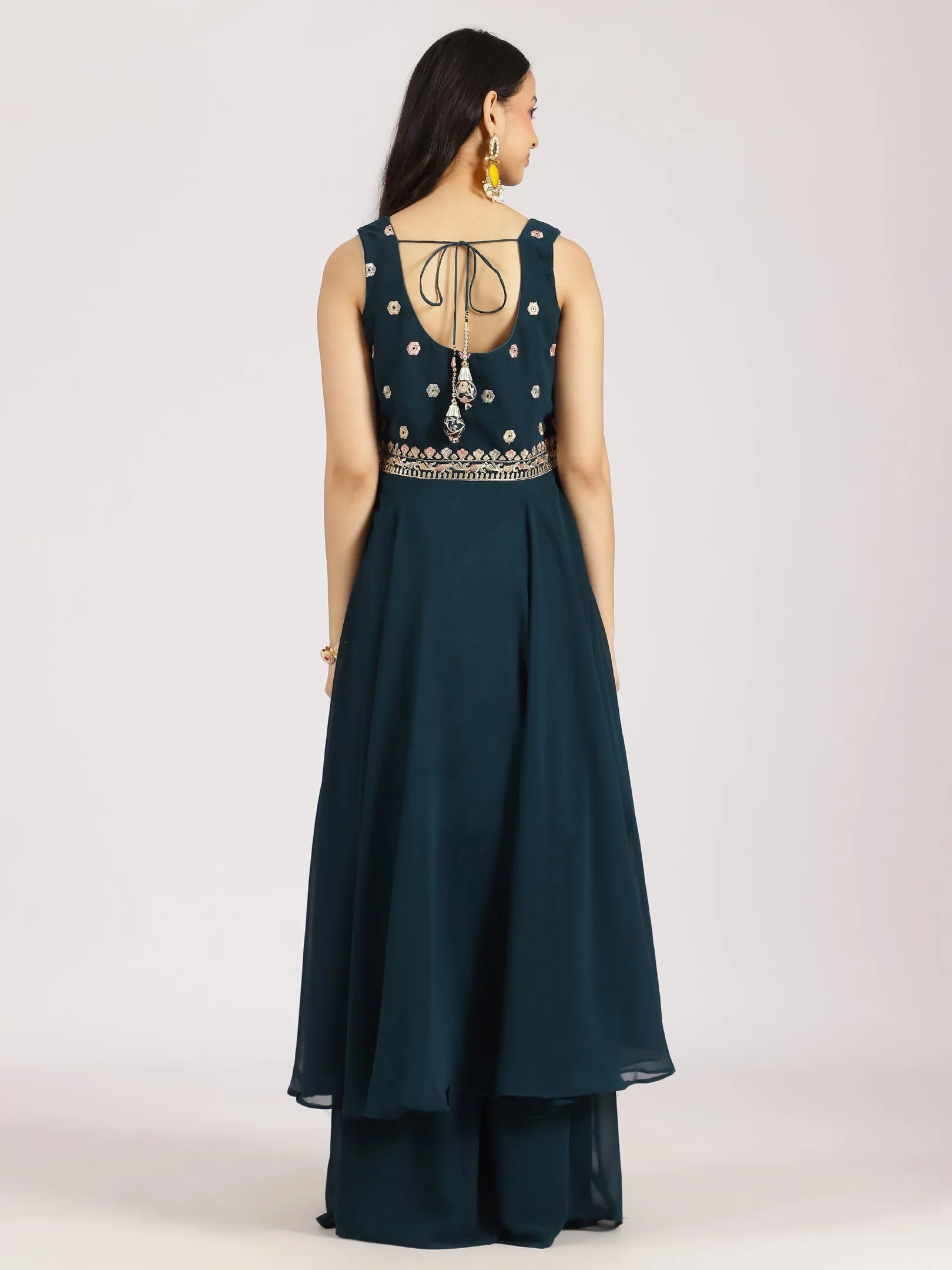 Elegant Teal Embroidered Palazzo Set with Dupatta