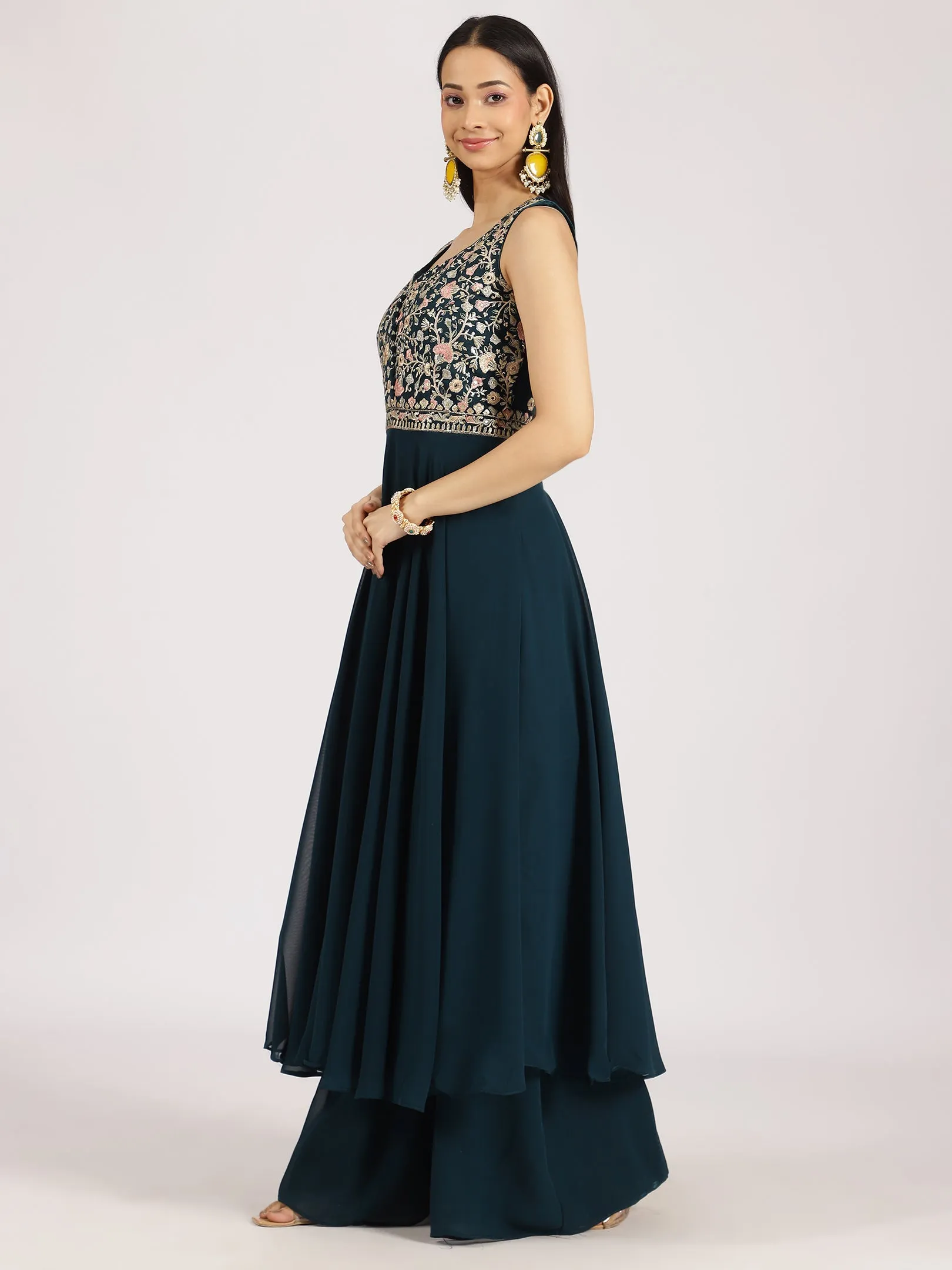Elegant Teal Embroidered Palazzo Set with Dupatta