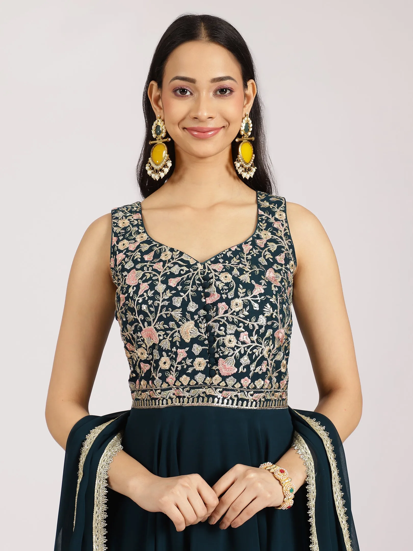 Elegant Teal Embroidered Palazzo Set with Dupatta