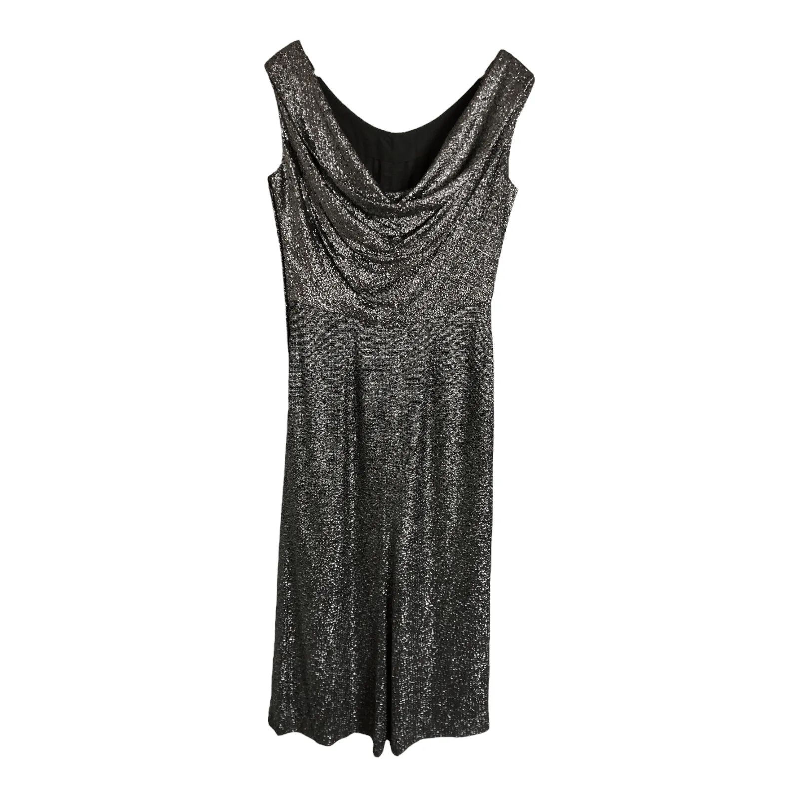 Hardy Amies Boutique London Vintage Lurex Sleeveless Maxi Dress Evening Gown Silver L UK Size 12-14