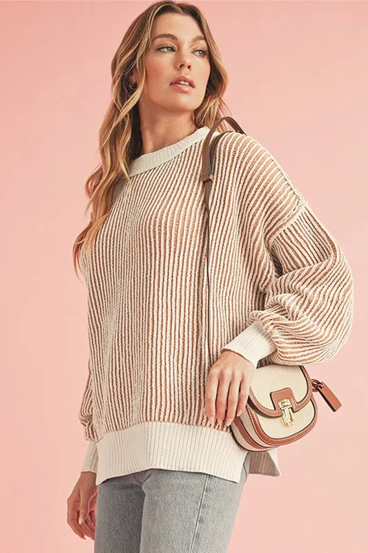 Have My Heart - Striped Contrast Trim Loose Sweater
