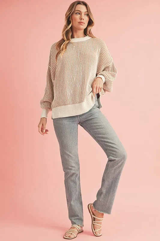 Have My Heart - Striped Contrast Trim Loose Sweater