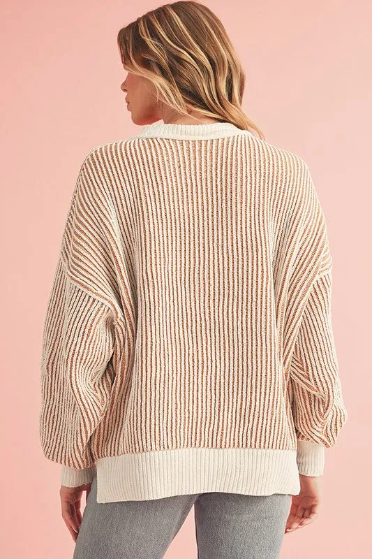 Have My Heart - Striped Contrast Trim Loose Sweater