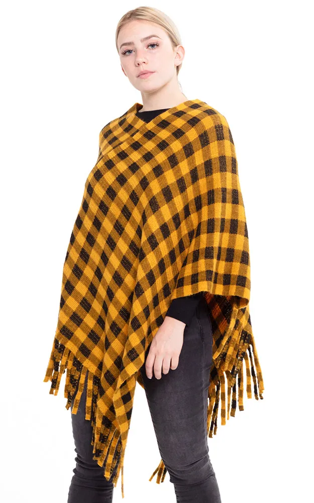 MS0131 Buffalo Plaid Poncho with Tassel