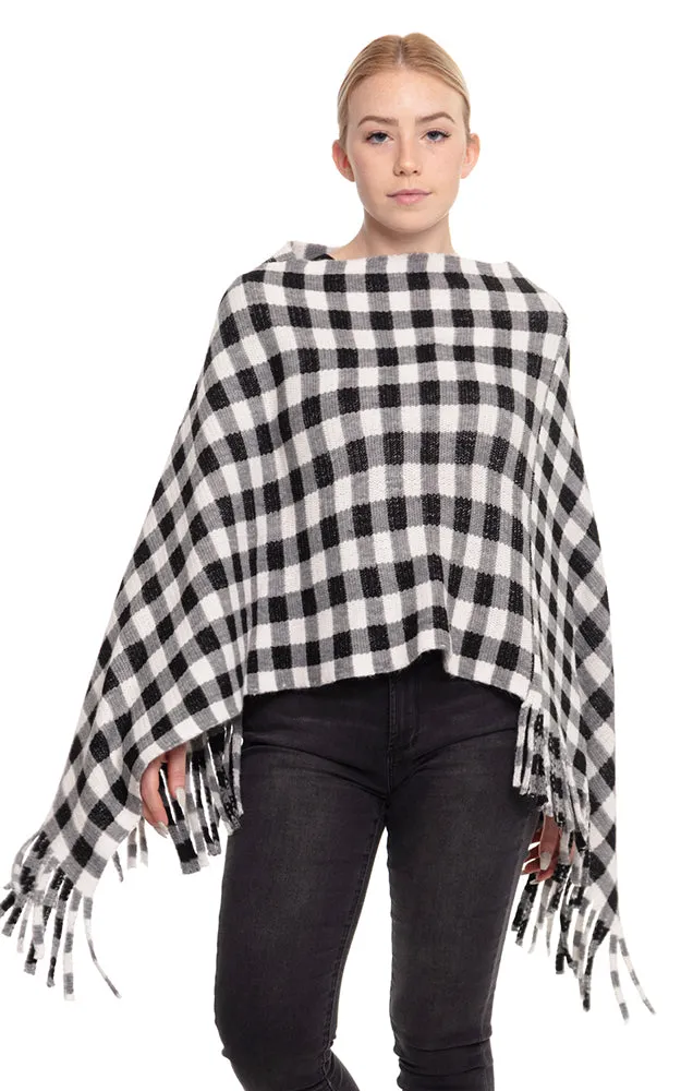MS0131 Buffalo Plaid Poncho with Tassel