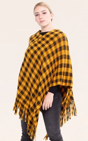 MS0131 Buffalo Plaid Poncho with Tassel