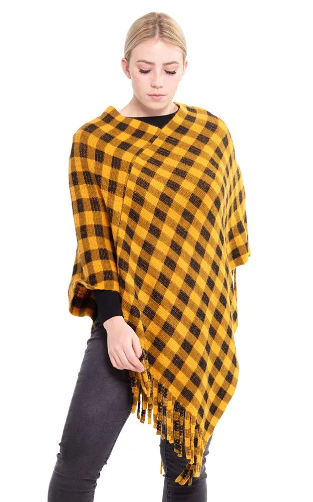 MS0131 Buffalo Plaid Poncho with Tassel
