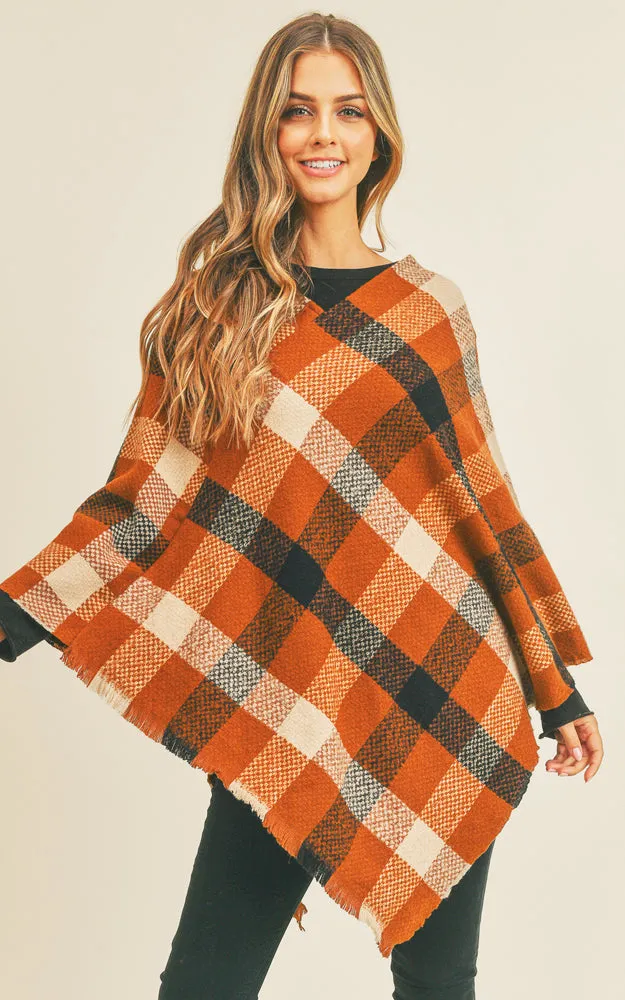 MS0258 Multi Color Check Pattern Poncho
