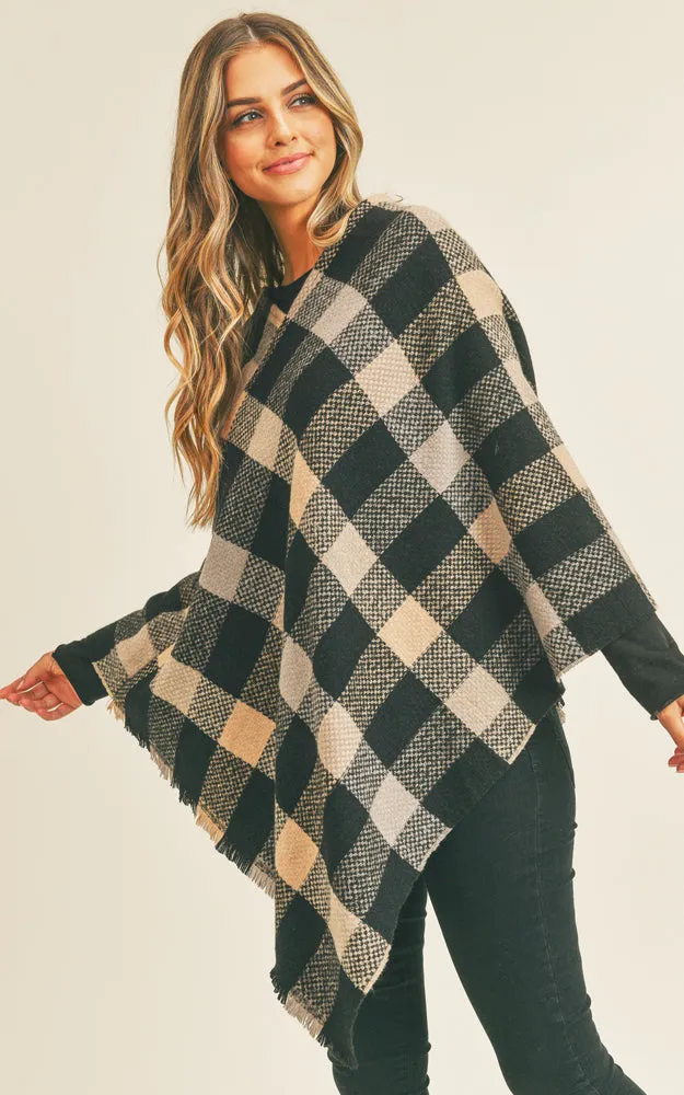 MS0258 Multi Color Check Pattern Poncho