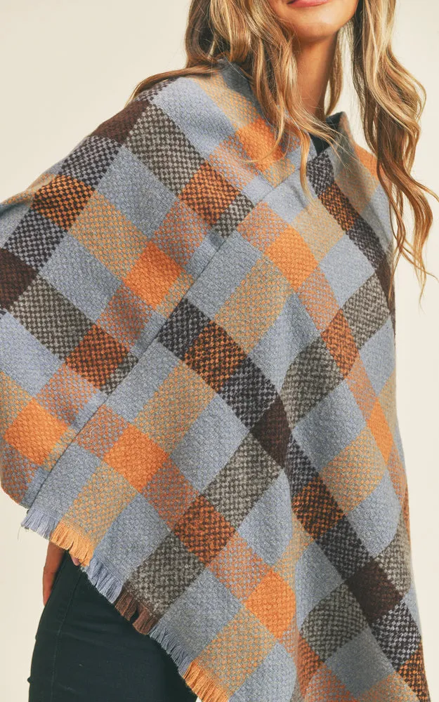 MS0258 Multi Color Check Pattern Poncho