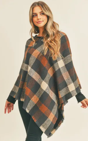 MS0258 Multi Color Check Pattern Poncho