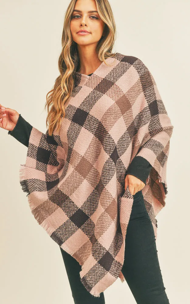 MS0258 Multi Color Check Pattern Poncho