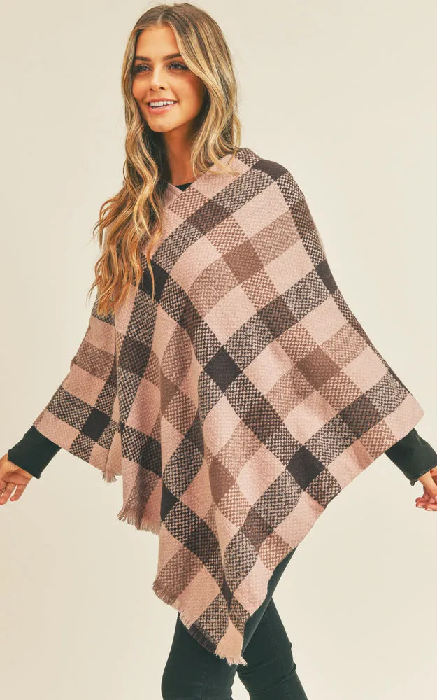MS0258 Multi Color Check Pattern Poncho