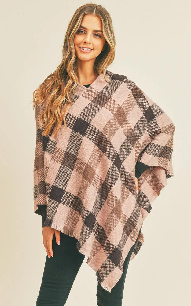 MS0258 Multi Color Check Pattern Poncho