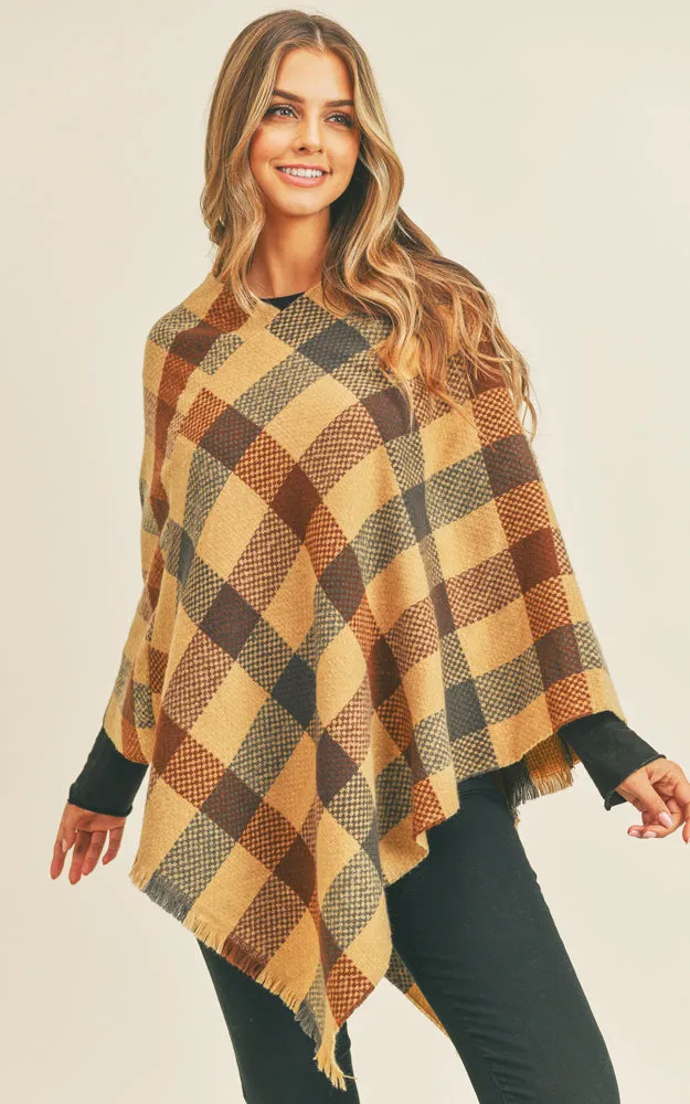 MS0258 Multi Color Check Pattern Poncho