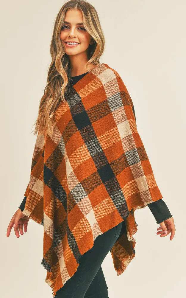 MS0258 Multi Color Check Pattern Poncho
