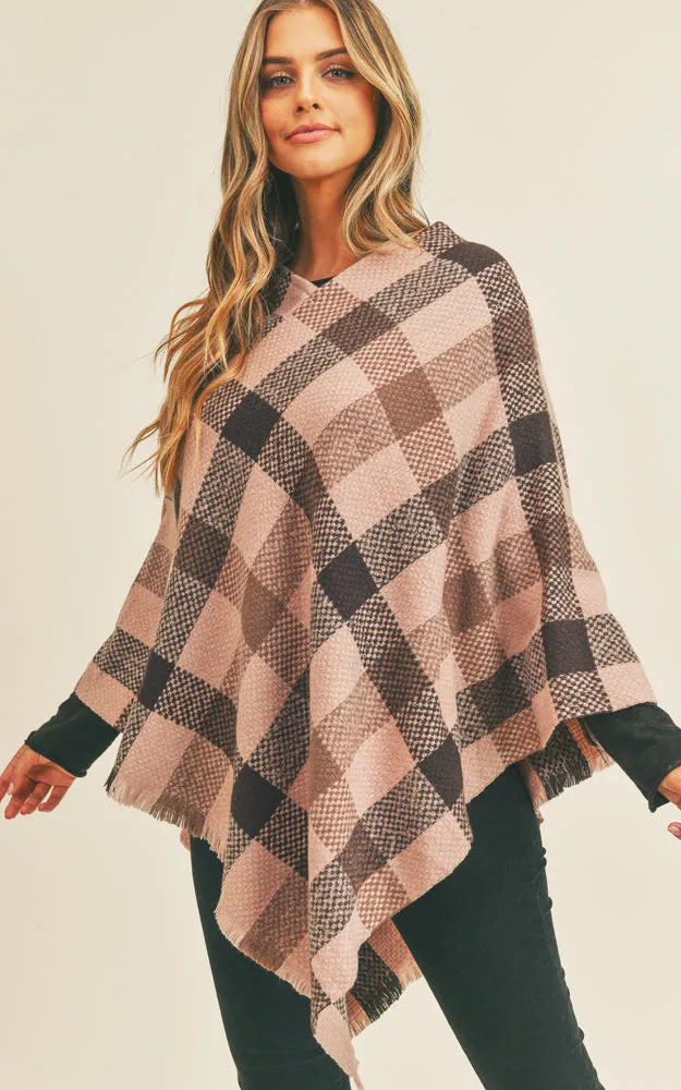 MS0258 Multi Color Check Pattern Poncho