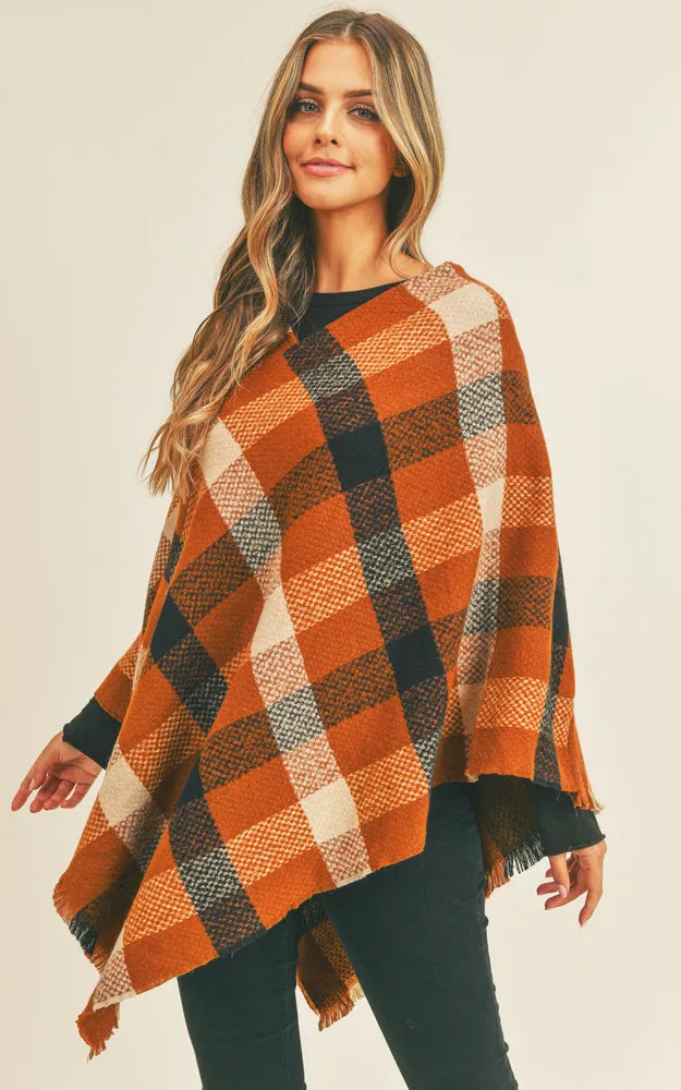 MS0258 Multi Color Check Pattern Poncho