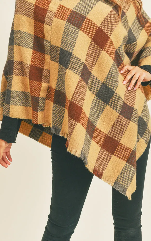 MS0258 Multi Color Check Pattern Poncho