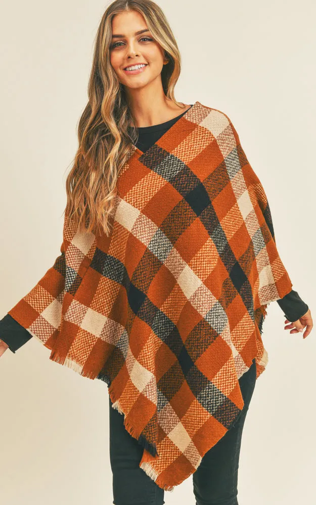 MS0258 Multi Color Check Pattern Poncho