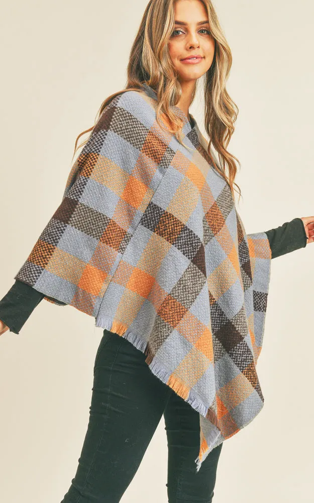 MS0258 Multi Color Check Pattern Poncho