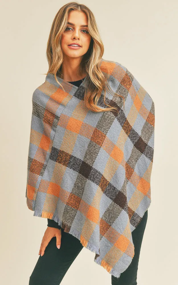 MS0258 Multi Color Check Pattern Poncho
