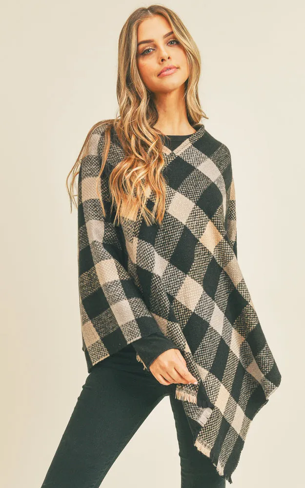 MS0258 Multi Color Check Pattern Poncho