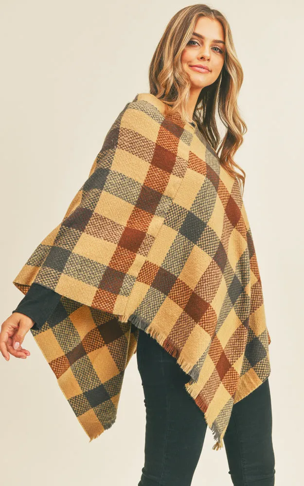 MS0258 Multi Color Check Pattern Poncho
