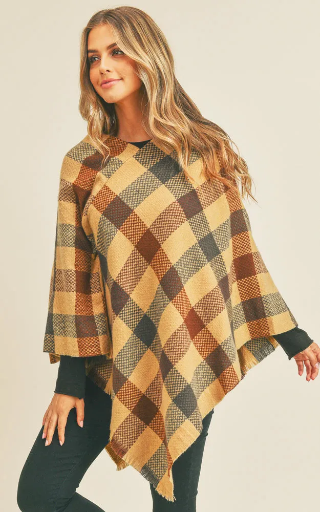 MS0258 Multi Color Check Pattern Poncho