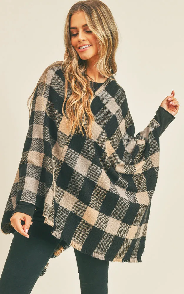 MS0258 Multi Color Check Pattern Poncho