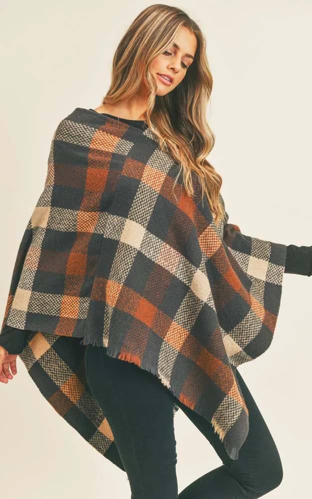 MS0258 Multi Color Check Pattern Poncho