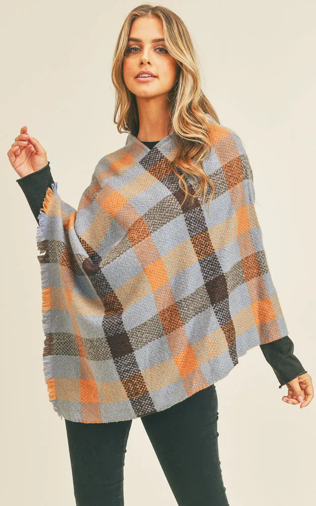MS0258 Multi Color Check Pattern Poncho