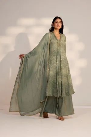 Pale Green Embellished Premium Silk Kurta Palazzo Set