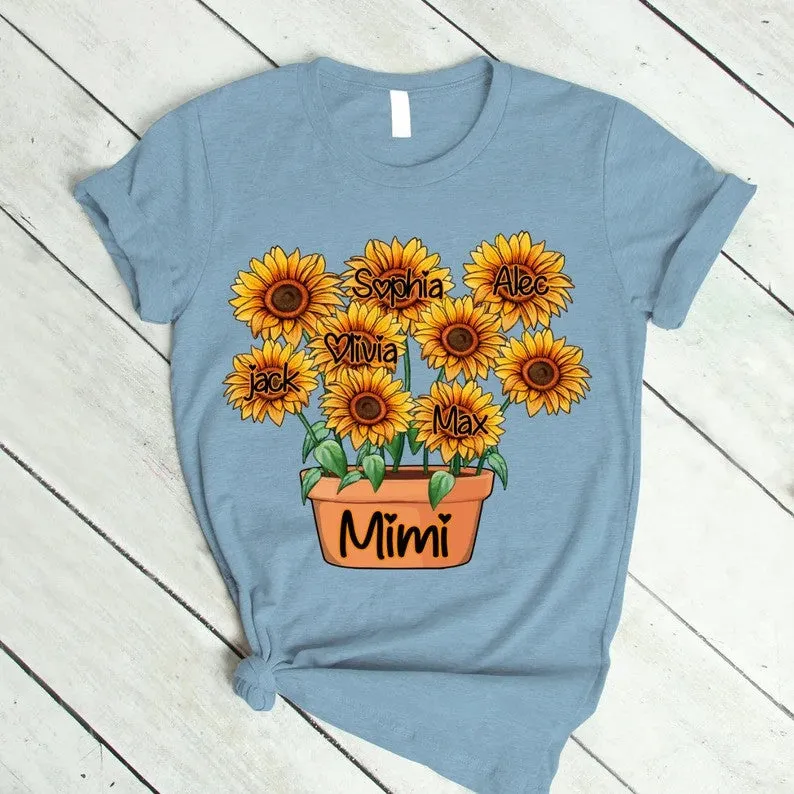 Personalized grandma pot with grandkids flower pot sunflower T-Shirt