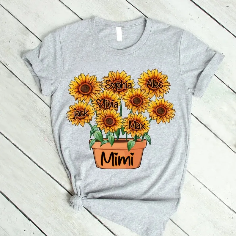 Personalized grandma pot with grandkids flower pot sunflower T-Shirt