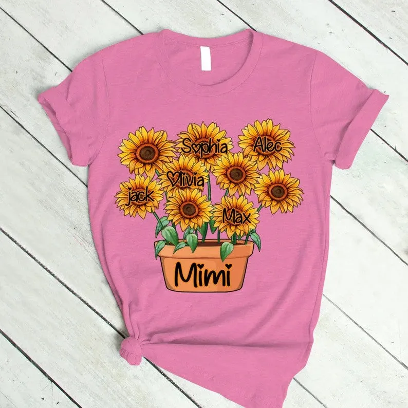 Personalized grandma pot with grandkids flower pot sunflower T-Shirt