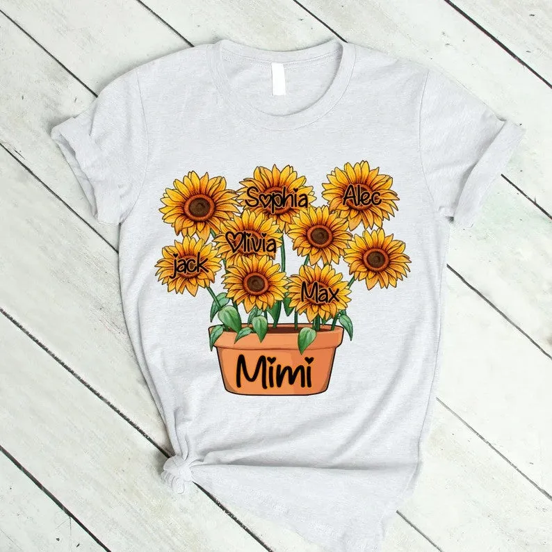 Personalized grandma pot with grandkids flower pot sunflower T-Shirt