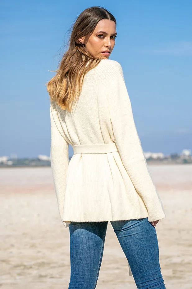 Queencii – Salome Longline Cardigan Beige