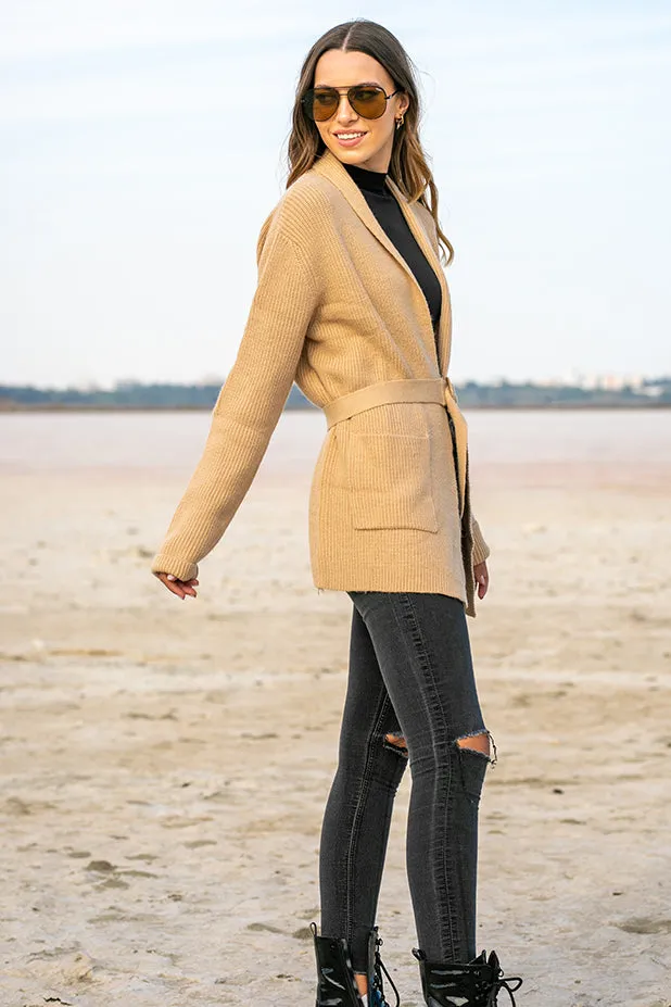 Queencii – Salome Longline Cardigan Camel
