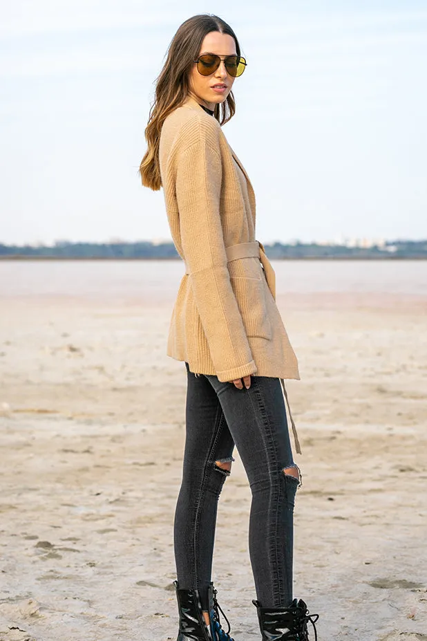 Queencii – Salome Longline Cardigan Camel