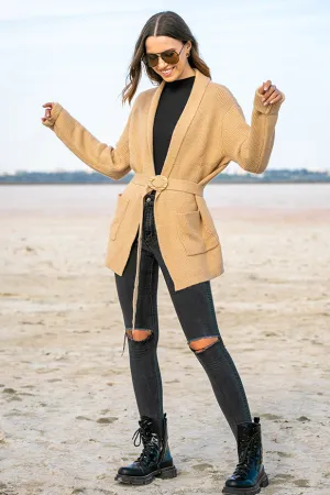 Queencii – Salome Longline Cardigan Camel