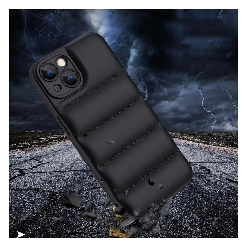 Soft Puffer Jacket Style Mobile Phone Case for iPhone 13 - Black