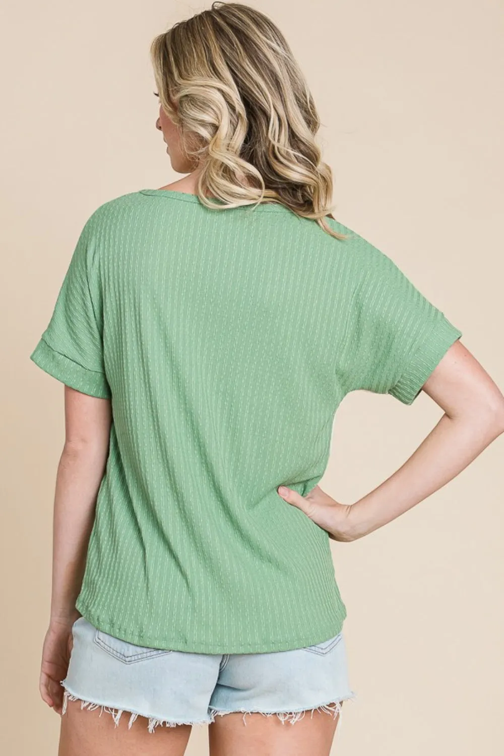 TEEK - Green Multicolor Block Short Sleeve Top