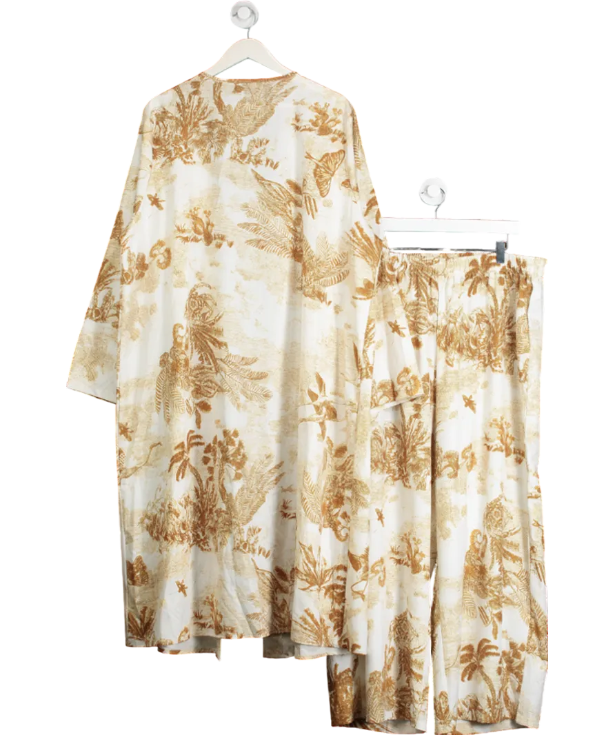 White Oriental Print Wide Leg Trousers And Kimono UK XXXL