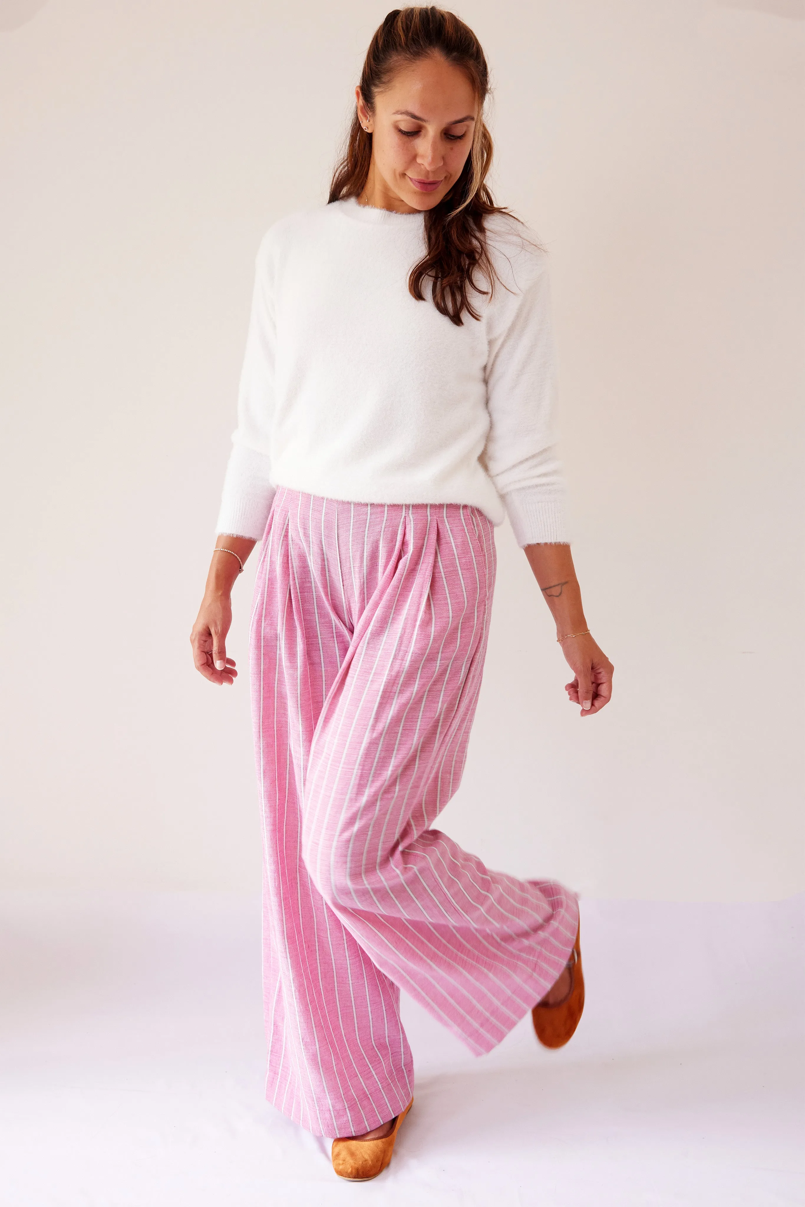 Wide Leg Striped Trousers