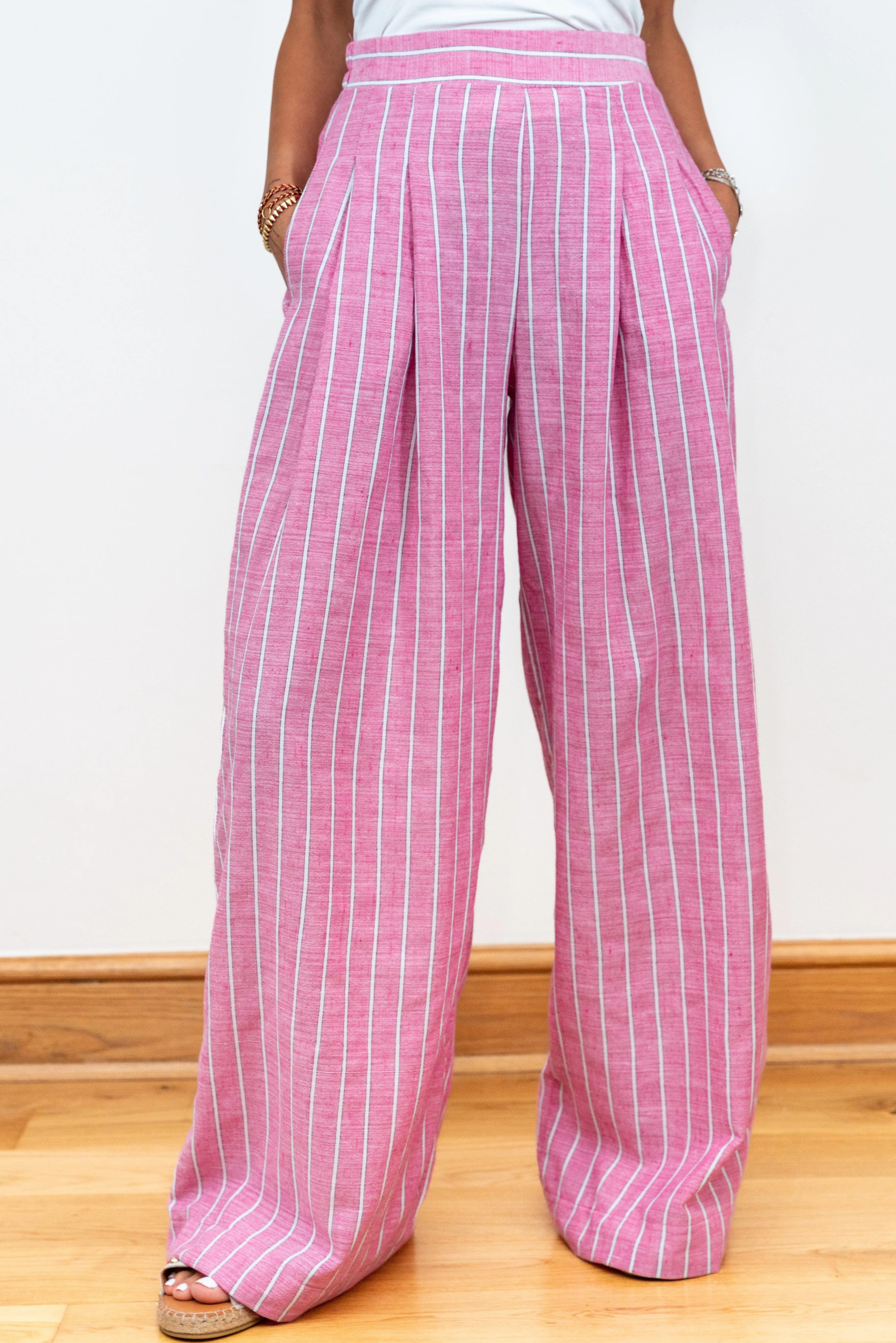 Wide Leg Striped Trousers